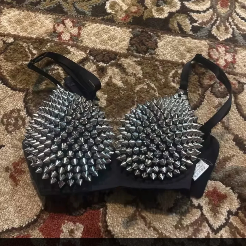 SEXY Edgy Black & Silver STUDDED Spiked Bra S-XXL - Picture 9 of 12